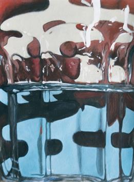 Hand durch halbes Glas 40x30cm Acryl auf Papier 2012